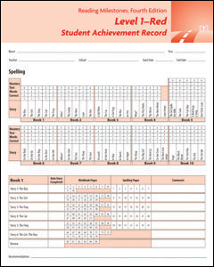 Reading Milestones–Fourth Edition, Level 1 (Red) Student Achievement Record (10 Pack)