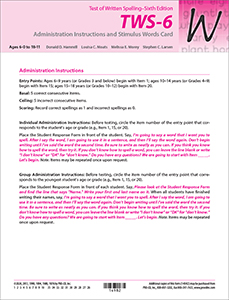 TWS-6 Administration Instructions and Stimulus Words Card (Forms A and B)