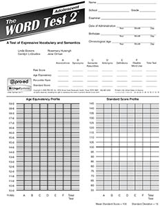 The WORD Test 2-Adolescent Test Forms (20)